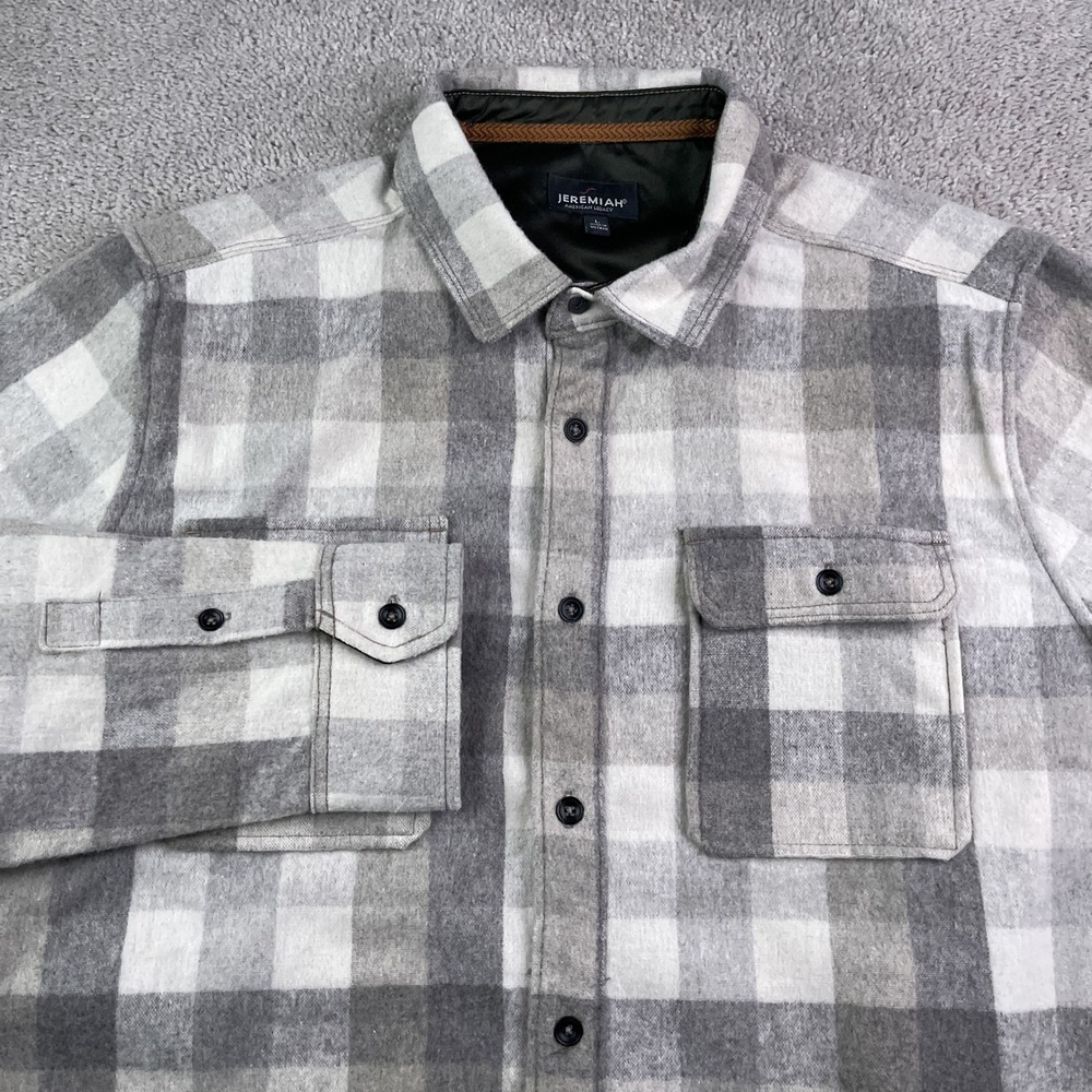 Jeremiah Shirt Mens Large Gray Plaid Wool Blend Flannel Heavyweight Shacket Barn
